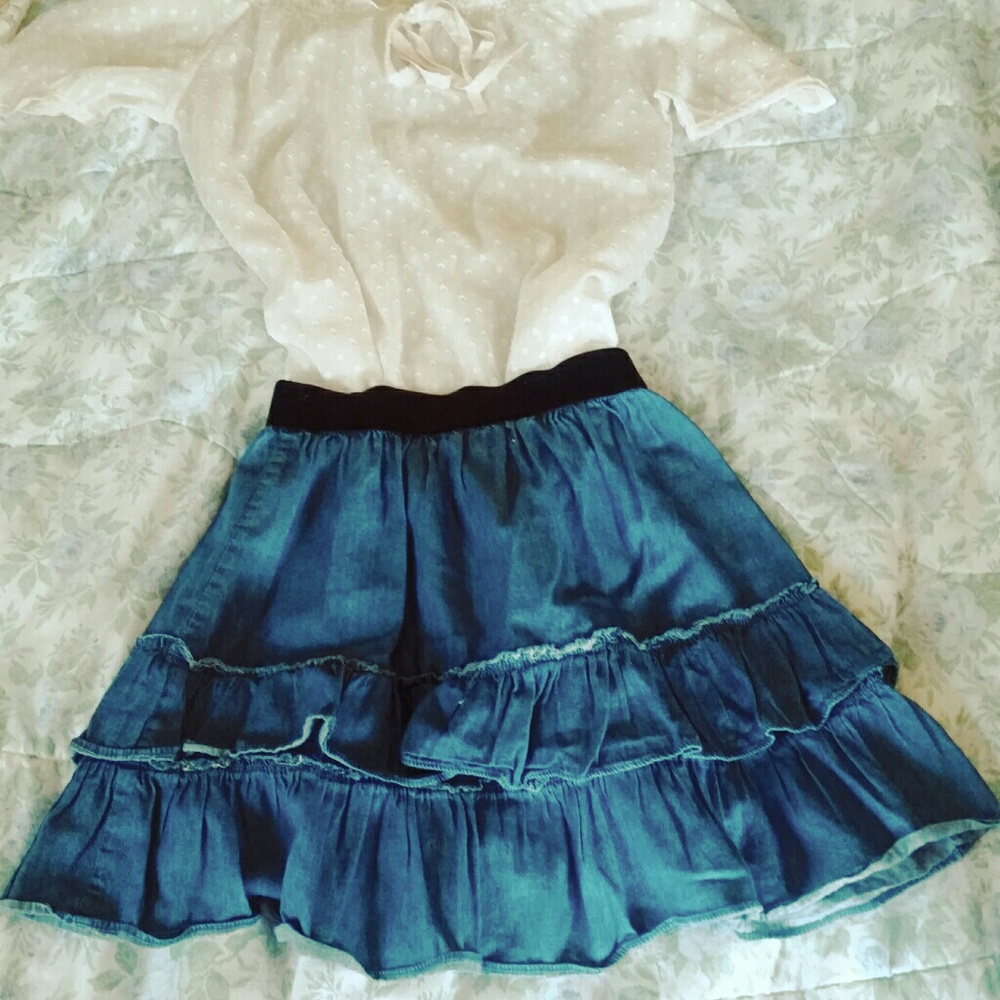 Ruffled Denim Skirt with Sparkly Elastic Waistband