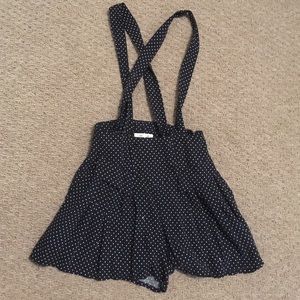 Navy&white polkadot suspender-romper