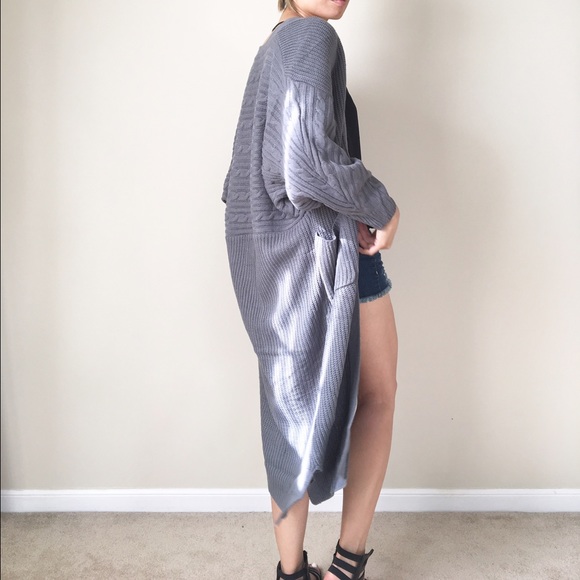 Luxe Gray cocoon cable knit long cardigan - Picture 4 of 4