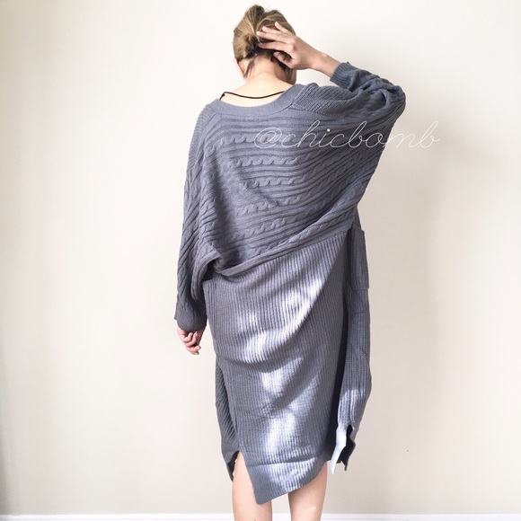 Luxe Gray cocoon cable knit long cardigan - Picture 2 of 4