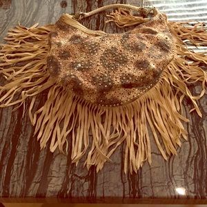 Rhinestone & Stud Animal Fringe Hobo Bag