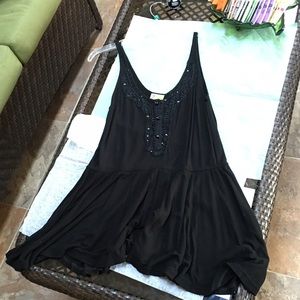 Drawstring baby doll tank dress with beaded detail