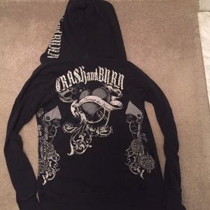 XS Crash and Burn zipped up sweatshirt