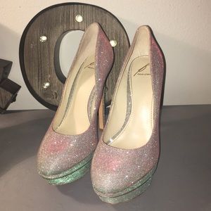 Brian Atwood Two-Toned Glitter Platforms