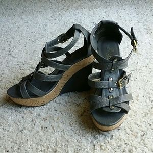 Sexy, Strappy, Comfy Grey Cork Heel Wedges
