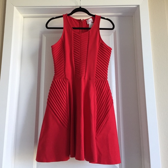 Parker Red Ribbed Stretch Knit Fitandflare Dress
