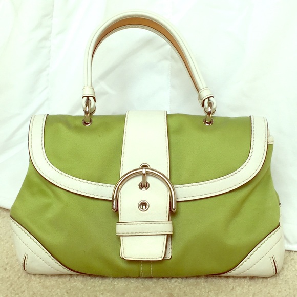 Coach bag "Soho" white leather green fabric