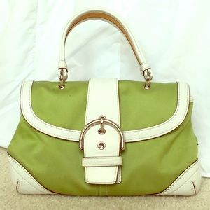 Coach bag "Soho" white leather green fabric