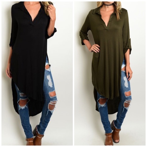 🍁 Olive Hi/Low Tunic Top - Picture 2 of 4