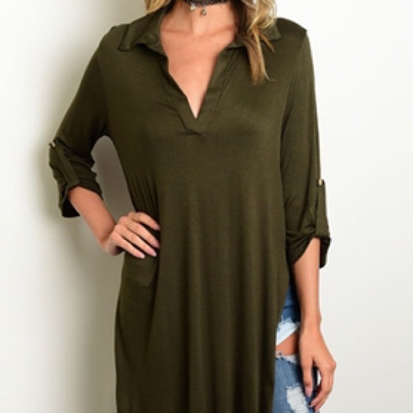 🍁 Olive Hi/Low Tunic Top - Picture 3 of 4