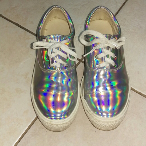 Holographic creeper-style platform sneakers