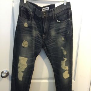Express distressed denim.