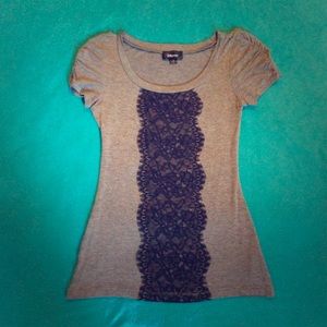 Grey top with black lace