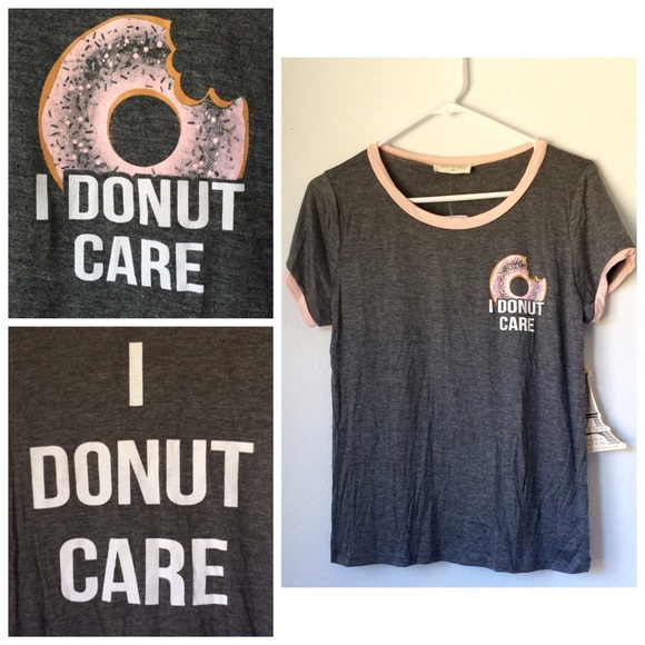 Brandy Melville Tops - 🍩NWT🍩 I DONUT CARE Tee Gray and Pink Size M/L