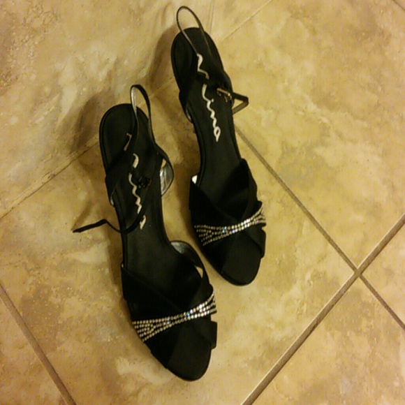 Satin Black Open Toe Heels