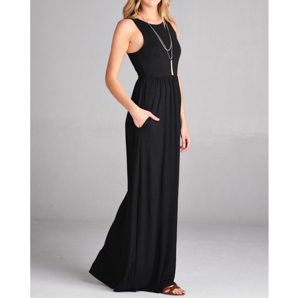 Black Maxi Dress w/ Hidden Pockets. Price Firm - Picture 2 of 4