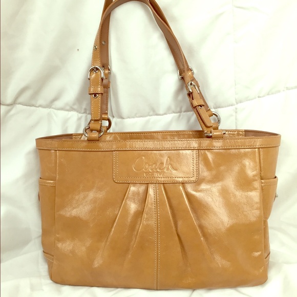 Coach patent leather tan tote bag