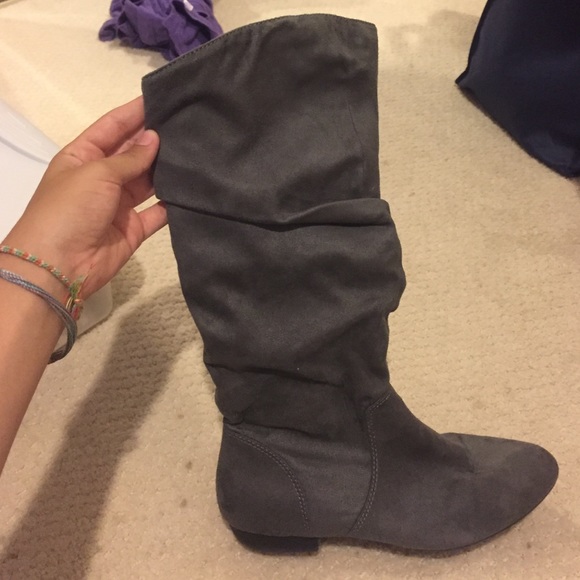 Lower East Side Shoes - Grey suede boots under knees high