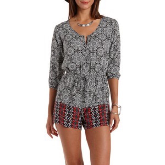 Black and white tribal border romper