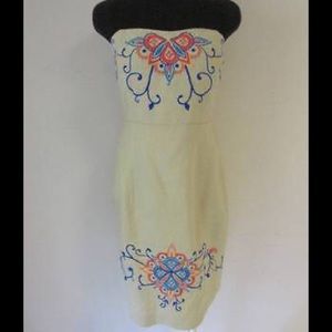 Banana Republic Strapless Linen Embroidered Dress