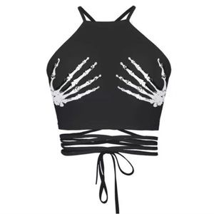 Black skeleton hands crop top + 10 flower pasties