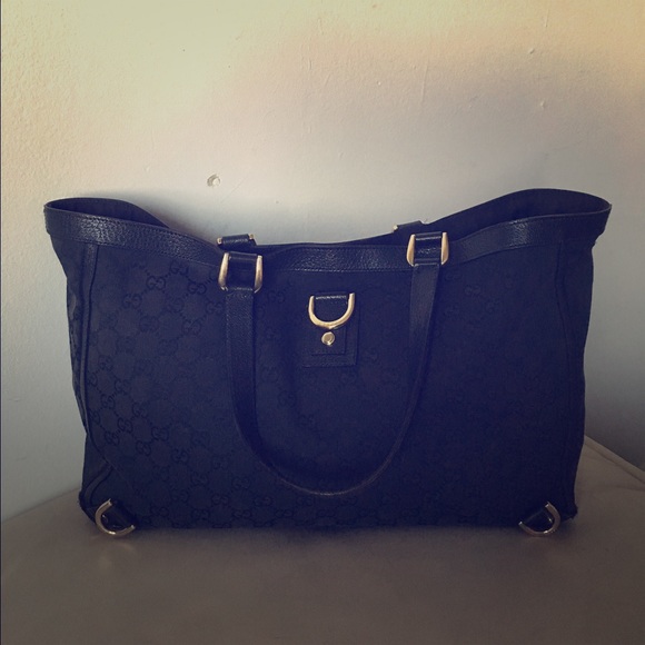 Gucci Black Canvas tote with gold hardware