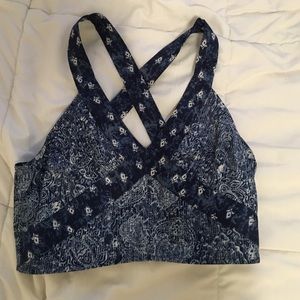 blue paisley crop top