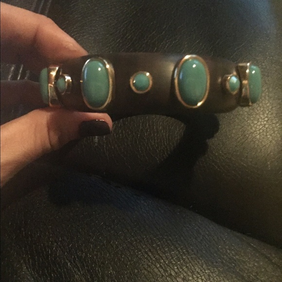 Turquoise 14k wood bangle