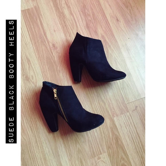 Suede black booty heels