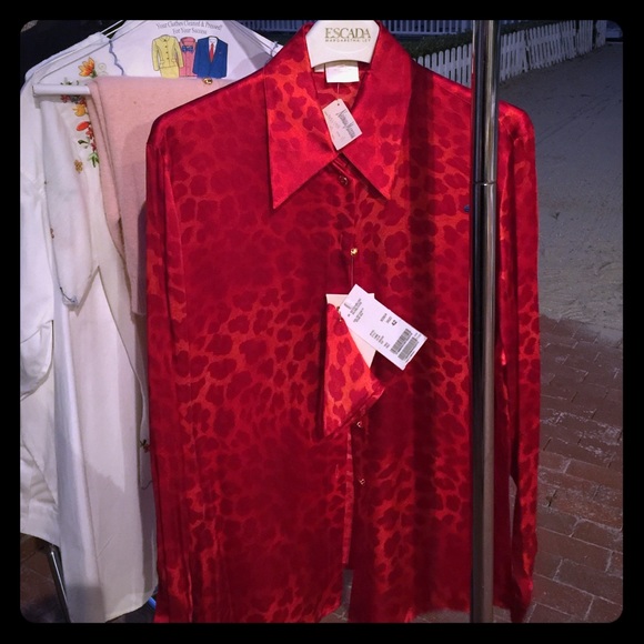 Red ESCADA cheetah silk blouse