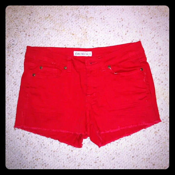 Red Cut-off Jean Shorts