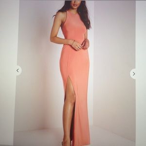 MISSGUIDED: Slinky Side Split Maxi Dress Apricot