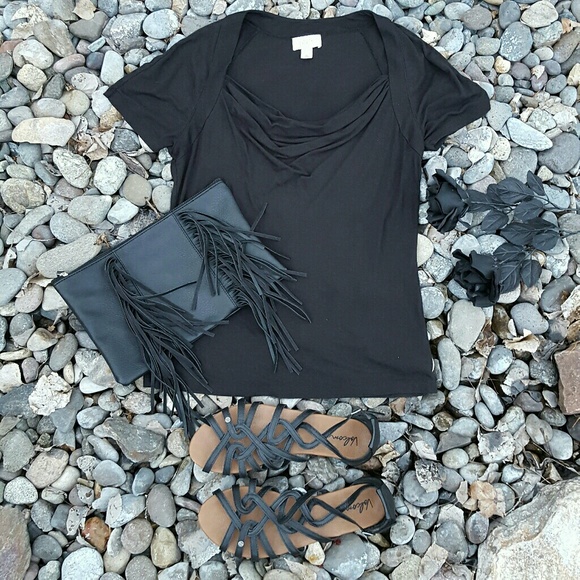 Ann Taylor Tops - **SOLD**Ann Taylor Loft Swooping Black Dress Shirt