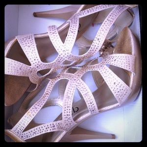 Gold and jewel studded heels. Worn once.