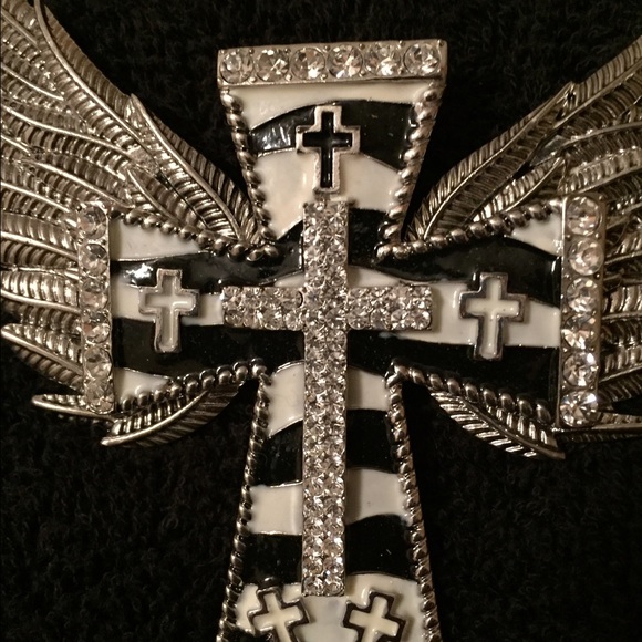 Jewelry - Cross with wings necklace. Zebra print. 22" long.
