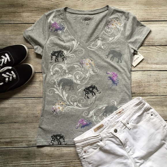 {Style & Co.} Embellished Elephant V-Neck Shirt