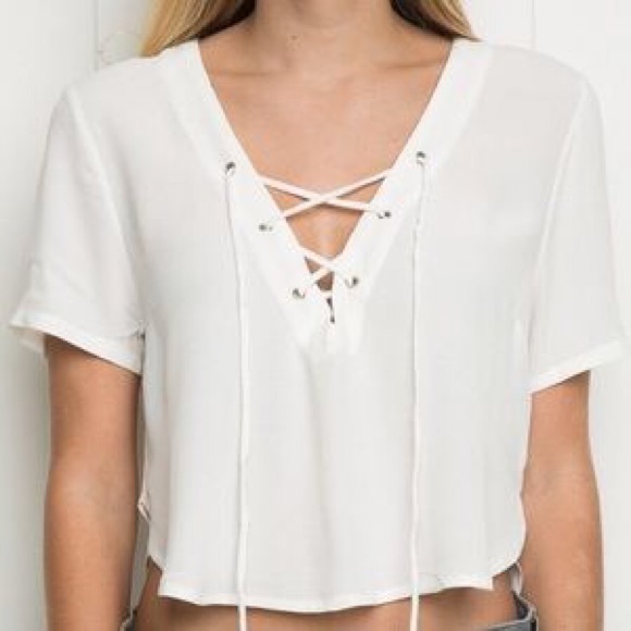 Brandy white lace up top