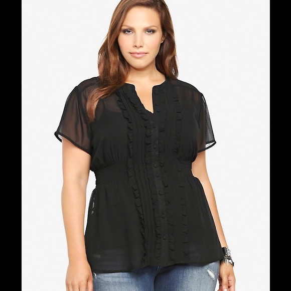 Torrid nwt 1 black ruffled chiffon empire blouse