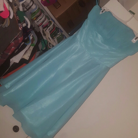 Blue strapless bridesmaid's dress