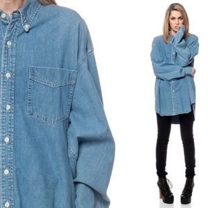 Tops - Oversized Denim Collared Shirt Tops - Oversized Denim Collared Shirt