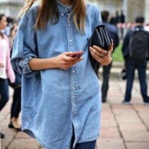 Tops - Oversized Denim Collared Shirt Tops - Oversized Denim Collared Shirt