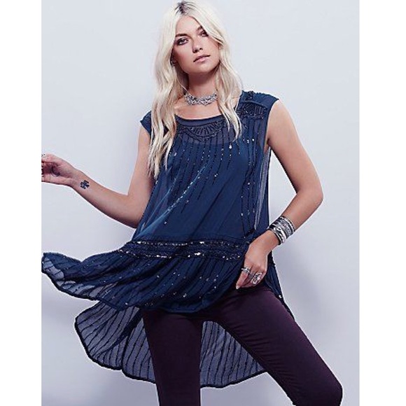 RARE FP- Sleeveless Embellished Drop Waist Tunic