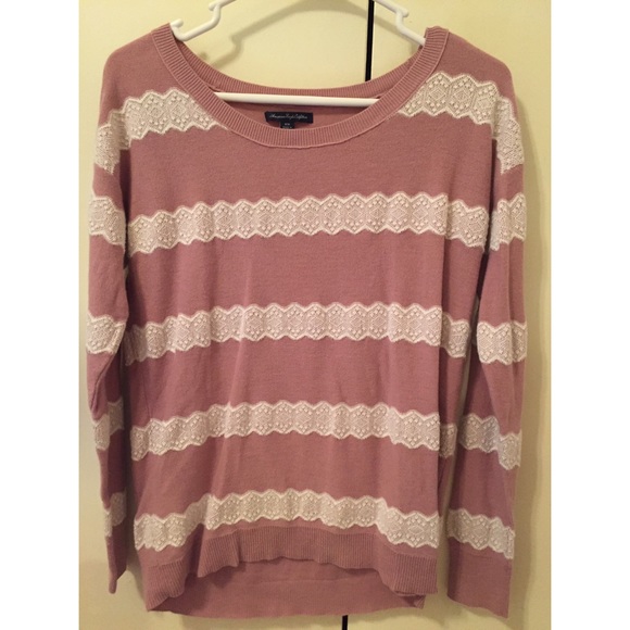 AMERICAN EAGLE PURPLE LACE STRIPE SWEATER!