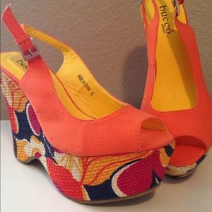 Women's Orange and Floral Wedges