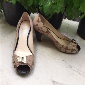 Coach Peep Toe Pumps w Buckle Details 7