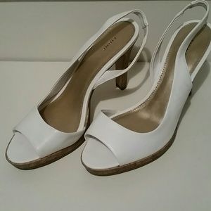 Womens white patent fioni peep toe slingback heels