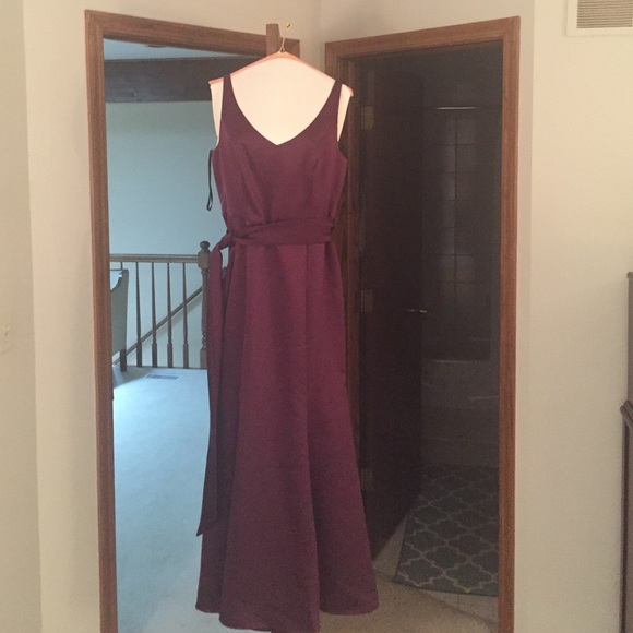 Plum floor length bridesmaid dress