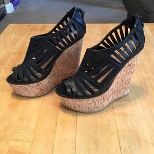 JustFab Black Sexy Abstract Cork Wedges!!!