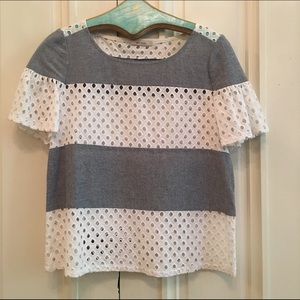 Ella Moss Eyelet/Chambray Stripe Top