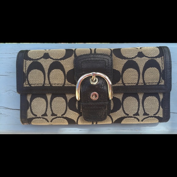 Coach Black Gray Jacquard Leather Trim Wallet